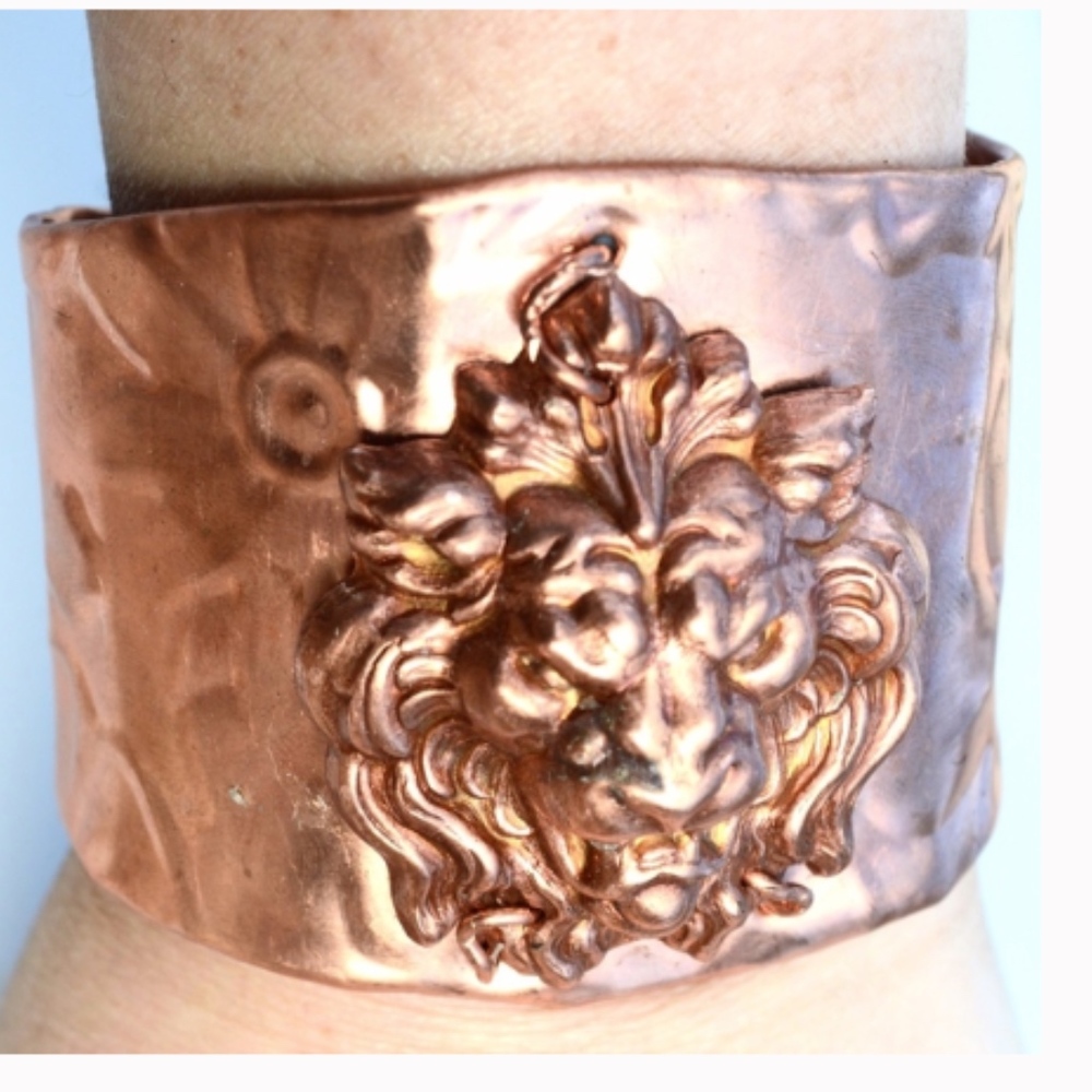 Solid Copper Lion Wide Cuff Bracelet Steampunk - Picture 5 of 8